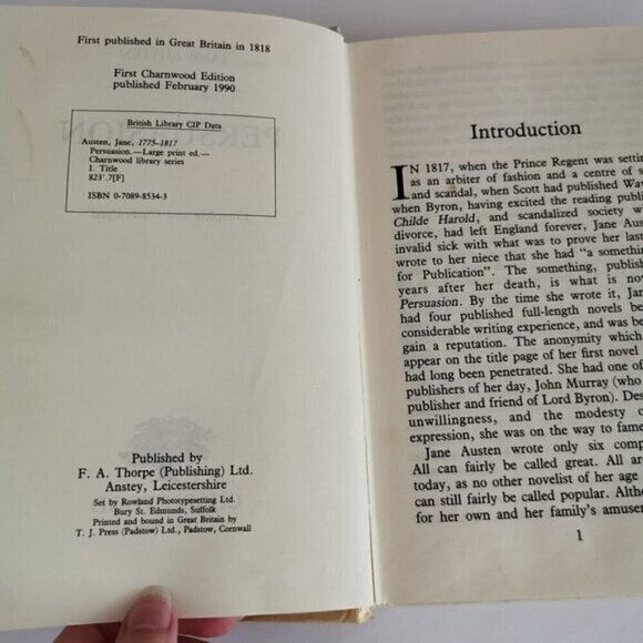 1990 Persuasion Jane Austen Large Print Ex-Library, Vintage Charnwood Classic - Picture 5 of 9